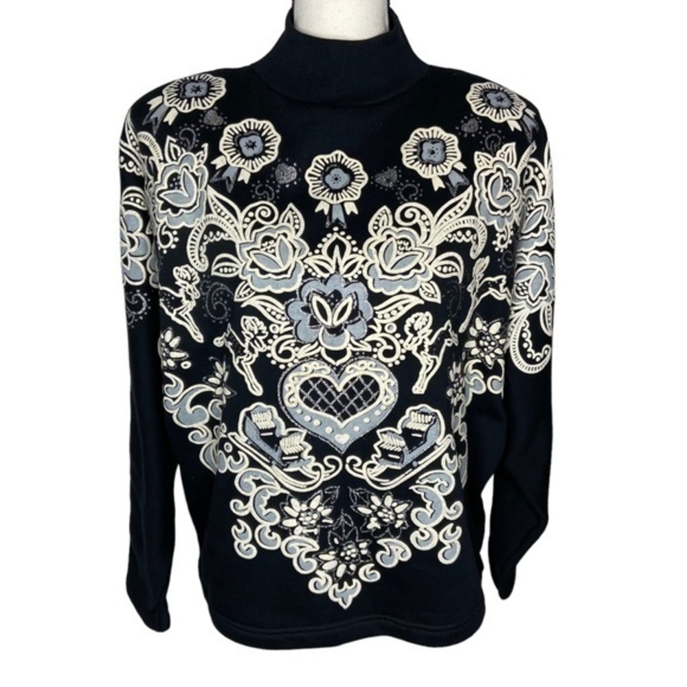 Vintage B B‎ Boomer Top Black White Gray Winter Sleigh Sweatshirt Oversized